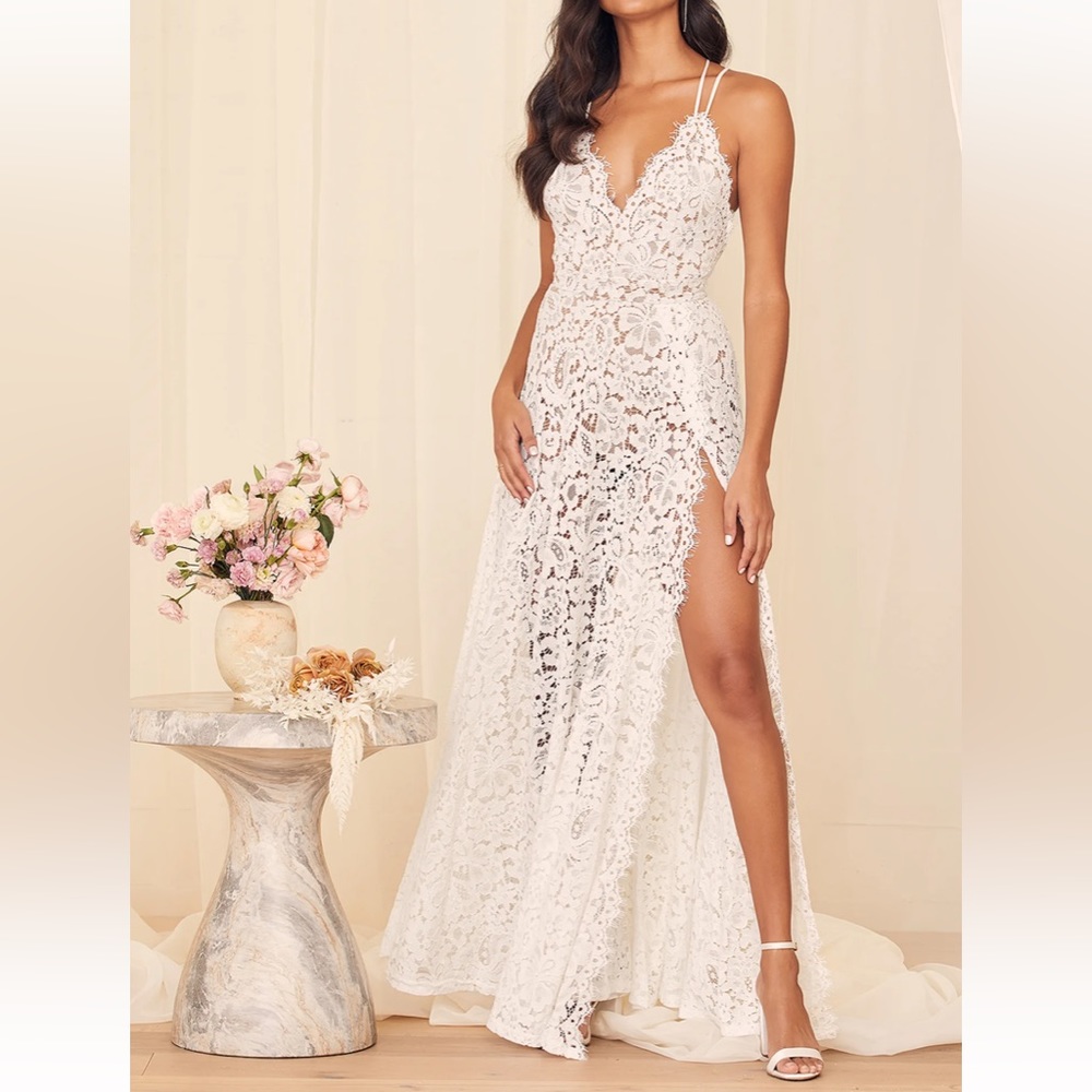 Lulu's White Lace Maxi Dress
